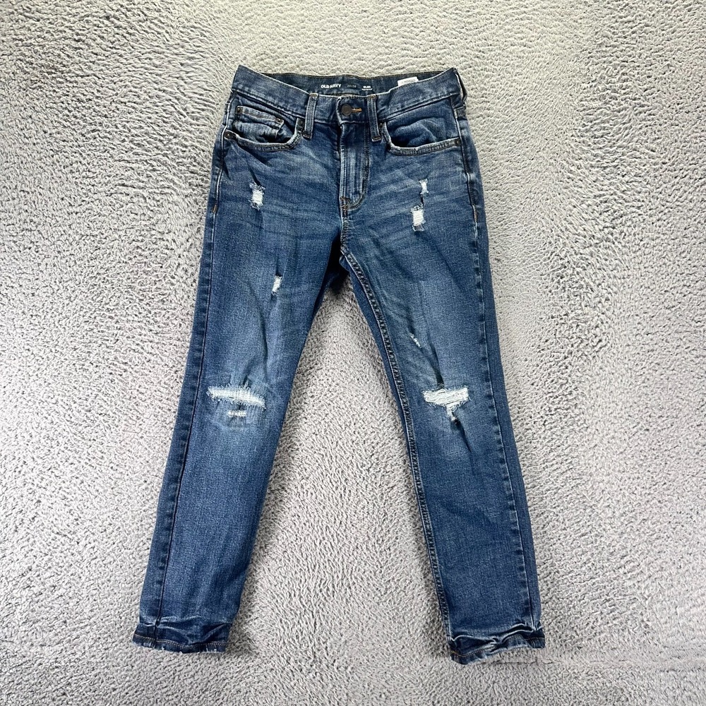 Old Navy Built-In Flex Jean Men 28x28 Blue Cotton Denim Straight Slim Distressed